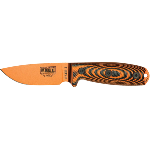 ESEE Knives ESEE-3 3D Fixed Blade Knife 3.38" Drop Point 1095 Orange Blade G-10 Handle Black/Orange - Esee Knives