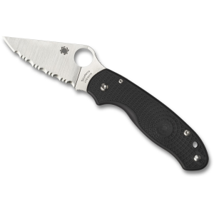 Spyderco Para 3 Pocket Knife 2.92" Fully Serrated Leaf CTS BD1N Satin Blade G-10 Handle Black - Spyderco