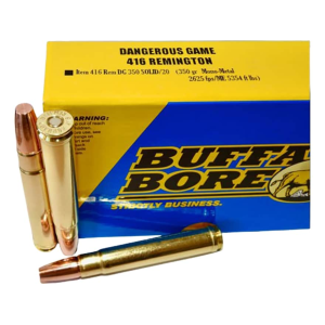 Buffalo Bore Dangerous Game 416 Remington Magnum Ammo 350 Grain Lehigh Solid Wide Flat Nose Lead Free Box of 20