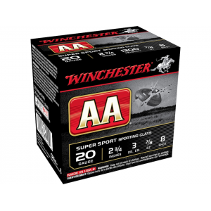 Winchester AA Super Sport Sporting Clays 20 Gauge Ammo 2-3/4" #8 Lead Shot 7/8 oz Case of 250 (10 Boxes of 25) - Winchester