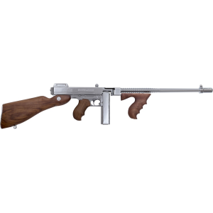 Thompson 1927A1 Deluxe Semi Automatic Rifle 45 ACP 18" Chrome Threaded Barrel Chrome Frame Walnut Pistol Grip