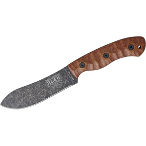 ESEE Knives JG5 Fixed Blade Knife 4.5" Recurve Drop Point 1095 Stonewashed Black Oxide Blade Micarta Handle Brown - Esee Knives