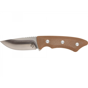 Browning Guide Series Small Fixed Blade Knife 3" Drop and Pen Point Blade Sandvik 14C28N Satin Blade Micarta Handle Tan - Browning