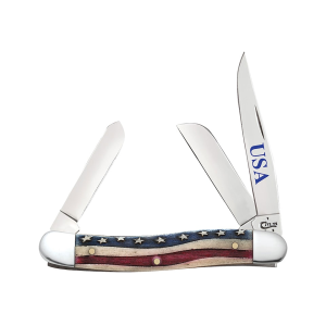 Case Star Spangled Medium Stockman Pocket Knife 3.625" Clip, Sheepfoot, and Pen Stainless Steel Polished Blade Bone Handle American Flag - Case