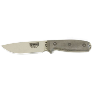 ESEE Knives ESEE-4 Fixed Blade Knife 4.5" Drop Point 1095 Desert Tan Blade Micarta Handle Desert Tan - Esee Knives