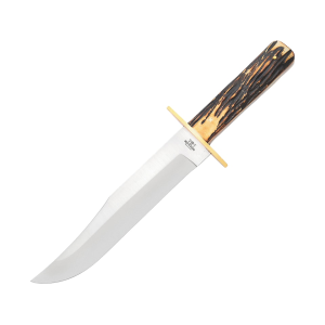 Bear & Son American Fixed Blade Knife 9" Bowie Sandvik 12C27 Polished Blade Bone Handle Stag - Bear & Son