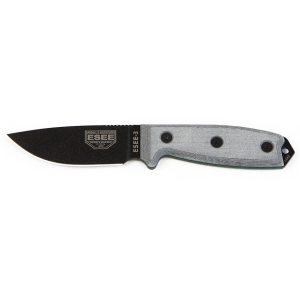 ESEE Knives ESEE 3P Fixed Blade Knife 3.88" Drop Point 1095 Black Blade Micarta Handle Gray - Esee Knives