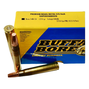 Buffalo Bore Dangerous Game Supercharged 375 H&H Magnum Ammo 270 Grain Lehigh Solid Wide Flat Nose Lead Free Box of 20