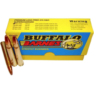 Buffalo Bore Supercharged 375 H&H Magnum Ammo 300 Grain Barnes TSX Solid Hollow Point Lead Free Box of 20