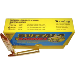Buffalo Bore Supercharged 375 H&H Magnum Ammo 270 Grain Barnes TSX Solid Hollow Point Lead Free Box of 20