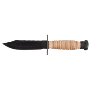 Ontario Mil-Spec 499 AFSK Fixed Blade Knife 5" Drop Point 1095 Black Carbon Steel Blade Leather Handle Brown - Ontario