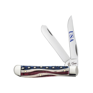 Case Star Spangled Mini Trapper Pocket Knife 3.5" Clip/Spey Stainless Steel Polished Blade Bone Handle American Flag - Case