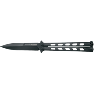 BLACKHAWK! Dark Angel Butterfly Knife 4.25" Spear Point D2 Black PVD Blade Stainless Steel Handle Black - Blackhawk!