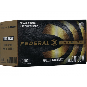 Federal Premium Gold Medal Small Pistol Match Primers #100M Box of 1000 (10 Trays of 100) - Federal Premium