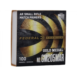 Federal Premium Gold Medal AR Match Grade Small Rifle Primers #GM205MAR Box of 1000 (10 Trays of 100) - Federal Premium