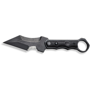 CIVIVI Orthrus Fixed Blade Knife 3.76" Partially Serrated Dagger Nitro-V Black Stonewash Blade G-10 Handle Black - Civivi