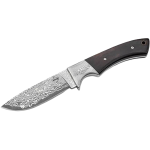 Boker Knives M-One Fixed Blade Knife 3.54" Drop Point Damascus Blade Ebony Wood Handle Wood - Boker Knives