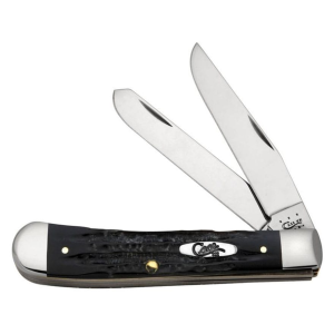 Case Buffalo Horn Trapper Pocket Knife 3.125" Clip Point Stainless Steel Satin Blade Burnt Stag Handle Gray - Case