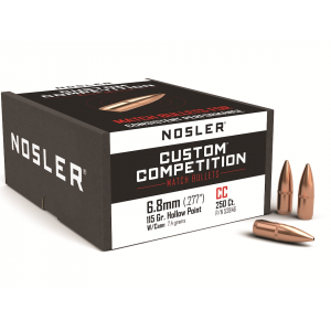 Nosler Custom Competition 6.8mm, 270 Caliber (277 Diameter) Bullets 115 Grain Jacketed Hollow Point with Cannelure Box of 250 - Nosler