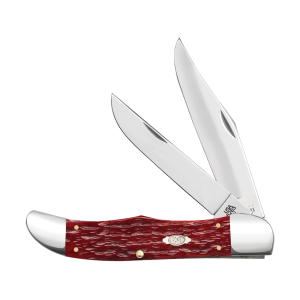 Case Folding Hunter Pocket Knife 4.1" Clip Point and Skinner Carbon Steel Mirror Polished Blade Jigged Bone Handle Dark Red - Case