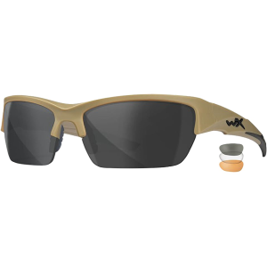 Wiley X Men's WX Valor Shooting Glasses Tan Frame Smoke Gray, Clear, Light Rust Lens - Wiley X