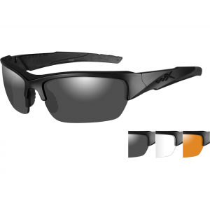 Wiley X WX Valor Changeable Series Safety Sunglasses Matte Black Frame Smoke Gray, Clear, and Light Rust Lens - Wiley X