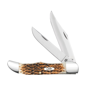Case Folding Hunter Pocket Knife 4.1" Clip Point and Skinner 1095 Carbon Polished Blade Jigged Bone Handle Amber - Case