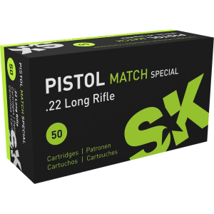 SK Pistol Match Special 22LR Ammo 40 Grain Round Nose Box Of 500 (10 Boxes Of 50) Pistol Match Special 22LR 40 Grain Round Nose Box Of 500 (10 Boxes Of 50) Ammo
