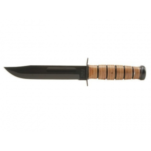 KA-BAR U.S. Navy Fighting Fixed Blade Knife 7" Clip Point 1095 Cro-Van Black Powder Coat Blade Stacked Leather Handle Black/Brown - Ka-Bar