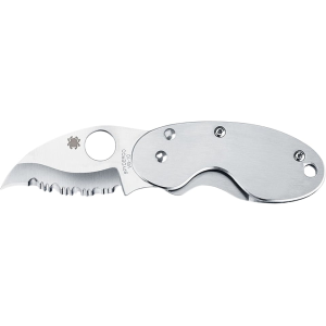 Spyderco Cricket Pocket Knife 1.875" Partially Serrated Hawkbill VG-10 Satin Blade Stainless Steel Handle Gray - Spyderco
