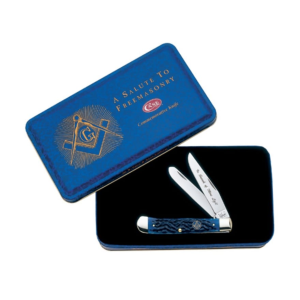 Case Masonic Trapper Pocket Knife 2.7" Clip Point Stainless Steel Polished Blade Jigged Bone Handle Blue - Case