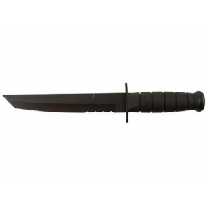 KA-BAR Tanto Half-Serrated Fixed Blade Knife 8" Partially Serrated Tanto Point 1095 Cro-Van Black Powder Coat Blade Kraton Handle Black