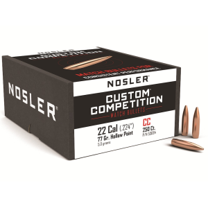 Nosler Custom Competition 22 Caliber (224 Diameter) Bullets 77 Grain Jacketed Hollow Point Box of 250