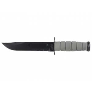 KA-BAR Full Size Fixed Blade Knife 7" Partially Serrated Clip Point 1095 Cro-Van Black Powder Coat Blade Kraton Handle Foliage Green - Ka-Bar