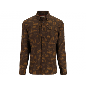 SIMMS Men's Guide Long Sleeve Shirt Hickory Mayfly Print XL