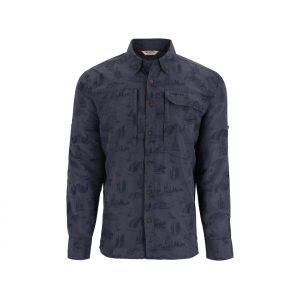 SIMMS Men's Guide Long Sleeve Shirt Selvedge Mayfly Print Large