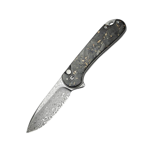 CIVIVI Button Lock Elementum II Pocket Knife 2.96" Drop Point Damascus Blade Shredded Carbon Fiber Handle Black/Gold - Civivi