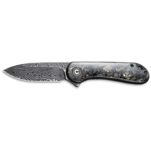 CIVIVI Elementum Pocket Knife 2.96" Drop Point Damascus Black Blade Carbon Fiber Handle Black/Gold - Civivi