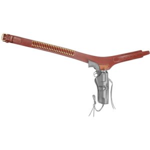 Triple K 110 Wyoming Single Holster Drop-Loop Cartridge Gun Belt Right Hand 45 Caliber Leather Walnut Oil Medium 33" to 38"