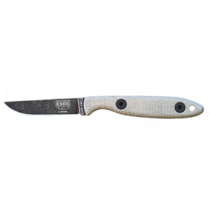 ESEE Knives Camp Lore Rowen Design Fixed Blade Knife 3.5" Drop Point 1095 Black Blade Canvas Micarta Handle Gray - Esee Knives