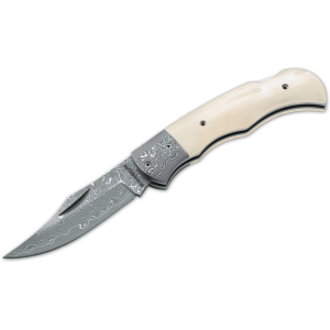 Boker Knives Damascus Bone Pocket Knife 3.07" Drop Point Damascus Blade Bone Handle White - Boker Knives