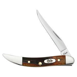 Case Small Texas Toothpick Folding Knife 2.25" Clip Point Tru-Sharp Mirror Polished Blade Stag Handle Red - Case