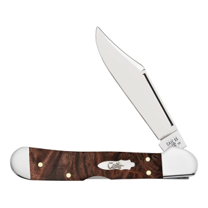Case Mini CopperLock Pocket Knife 3.63" Clip Point Tru-Sharp Mirror Polished Blade Burl Maple Wood Handle Brown - Case