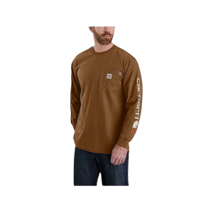 CARHARTT Men's FR Force Relaxed Fit Lightweight Logo Graphic Long Sleeve Crew Neck T Shirt Oiled Walnut Heather 3XL