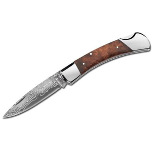 Boker Knives Damascus Lord Pocket Knife 3.62" Drop Point Damascus Blade Burl Wood Handle Brown - Boker Knives