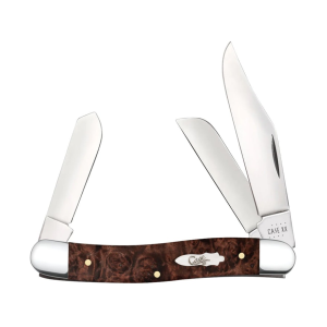 Case Stockman Pocket Knife 2.9" Clip, Sheepfoot and Spey Tru-Sharp Mirror Polished Blade Burl Maple Wood Handle Brown - Case
