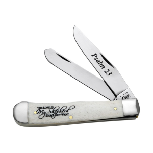 Case Religious Sayings Trapper 2 Pocket Knife 3.27" Drop Point Stainless Steel Polished Blade Bone Handle White - Case