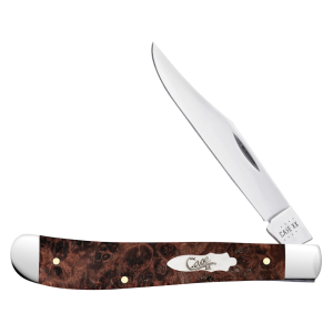 Case Slimline Trapper Pocket Knife 3.3" Clip Point Tru-Sharp Mirror Polished Blade Burl Maple Wood Handle Brown - Case