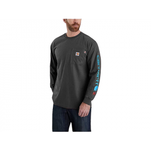 CARHARTT Men's FR Force Relaxed Fit Lightweight Logo Graphic Long Sleeve Crew Neck T Shirt Carbon Heather Large