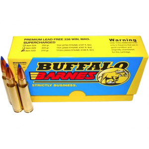BUFFALO Bore Supercharged 338 Winchester Magnum Ammo 210 Grain Barnes Ttsx Polymer Tipped Spitzer Lead Free Box Of 20